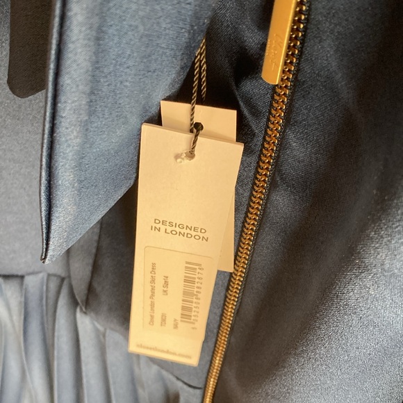 NWT Womens ASOS Closet London High Neck Navy Blue Satin Pleated Midi Dress 10 - Picture 8 of 8